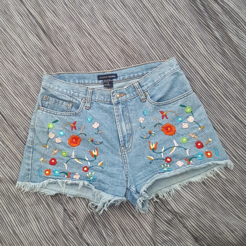 Embroidered jean shorts